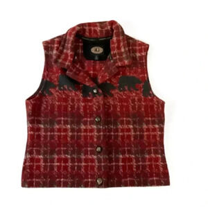 Vintage County Clothing Co Large Red‎ Plaid Bear Print Button Up Vest Womens